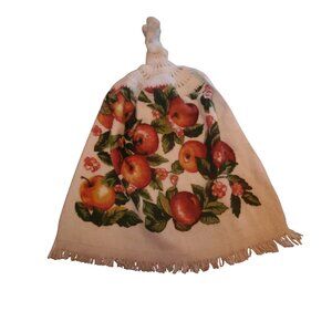 Vintage Kitchen Towel With Crochet Top and Apple & Floral Print